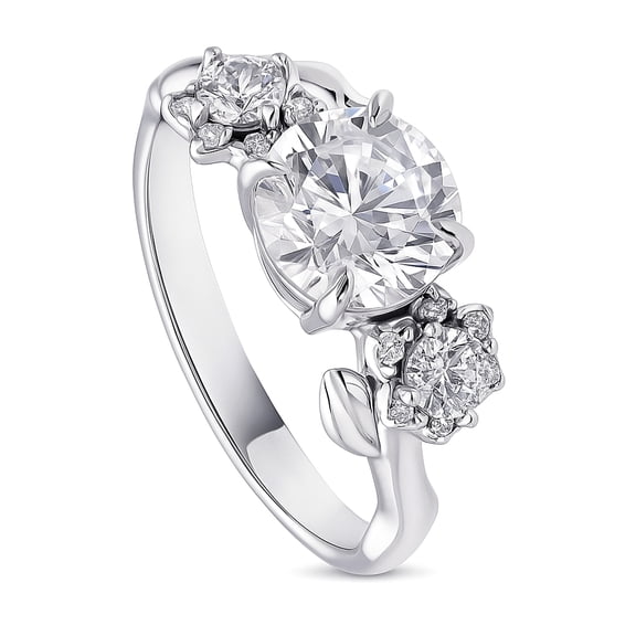 BERRICLE Sterling Silver 3-Stone Flower Engagement Rings for Women 1.6 Carat Round Cut Cubic Zirconia CZ Ring Size 9