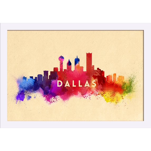 Dallas, Texas - Skyline Abstract - Lantern Press Artwork (24x16 Giclee Art Print, Gallery Framed, White Wood)