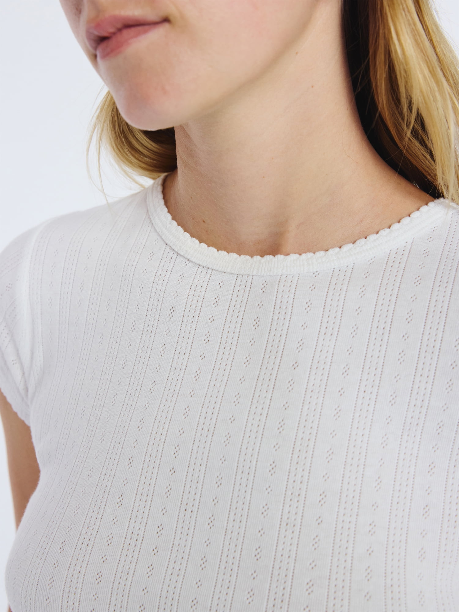 Free Assembly Women's and Women's Plus Pointelle Mini Tee with Short Sleeves, Sizes XS-4X