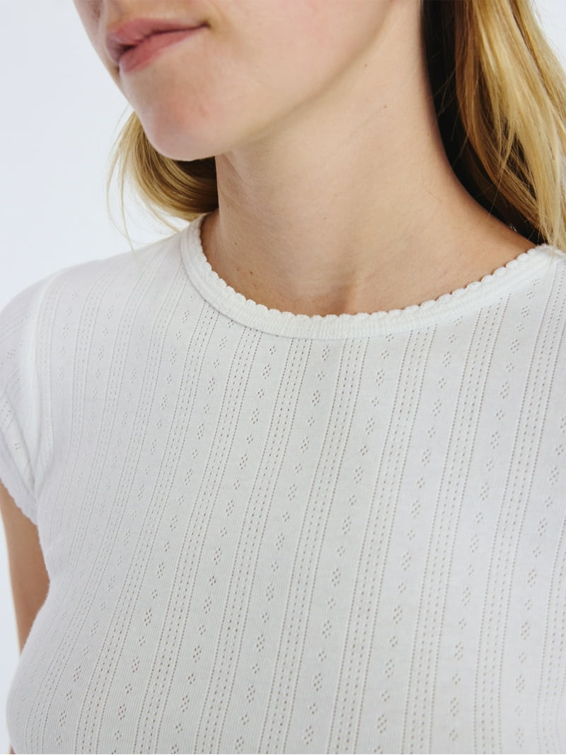 Free Assembly Women's and Women's Plus Pointelle Mini Tee with