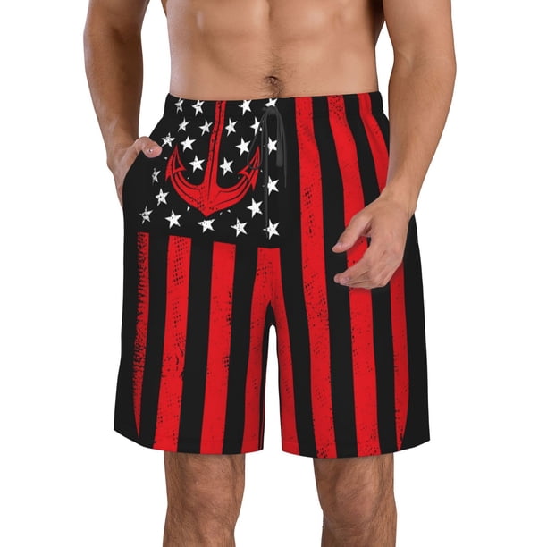 Fotbe Nautical American Flag Trajes de Baño Estampados para Hombre, Shorts de Verano de Secado Rápido, Ropa de Playa, Bañadores-Medium