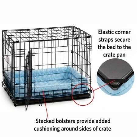 QuietTime Double Bolster Dog Bed & Crate Mat, Blue, 30"
