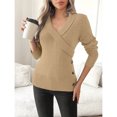 thumbnail image 6 of SELONE Sweaters for Women Long Sleeve Tight Knitted Pullover V Neck Buttons Knitwear Casual Soild Tops Brown XL, 6 of 9