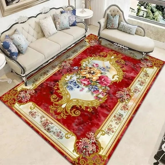 European Style Flower Bedroom Decor Carpets Red Golden Retro x400 Living Room Area Rugs Anti-slip Lounge Floor Mat