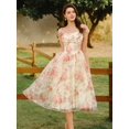 thumbnail image 5 of Apricot Floral Organza Midi Dress With Puff Sleeves And Sweetheart Neckline, 5 of 7