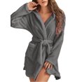 thumbnail image 2 of VISgogo Mujer Otoño Invierno Camisón De Felpa Color Sólido Manga Larga Con Capucha Ropa De Dormir Con Cinturón VISgogo moda, 2 of 5