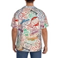 thumbnail image 3 of Balery Passport Stamp Camisa Casual de Manga Corta con Botones para Hombre, Texturizada, Estilo Cubano, para Playa, Verano-Large, 3 of 5