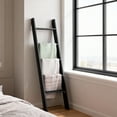 thumbnail image 3 of LEDREM 5-Tier Decorative Blanket Ladder and Ladder Shelf, Rustic Farmhouse Leaning Rack for Blankets, Towels, or Home Decor, Ebony Black, 3 of 6