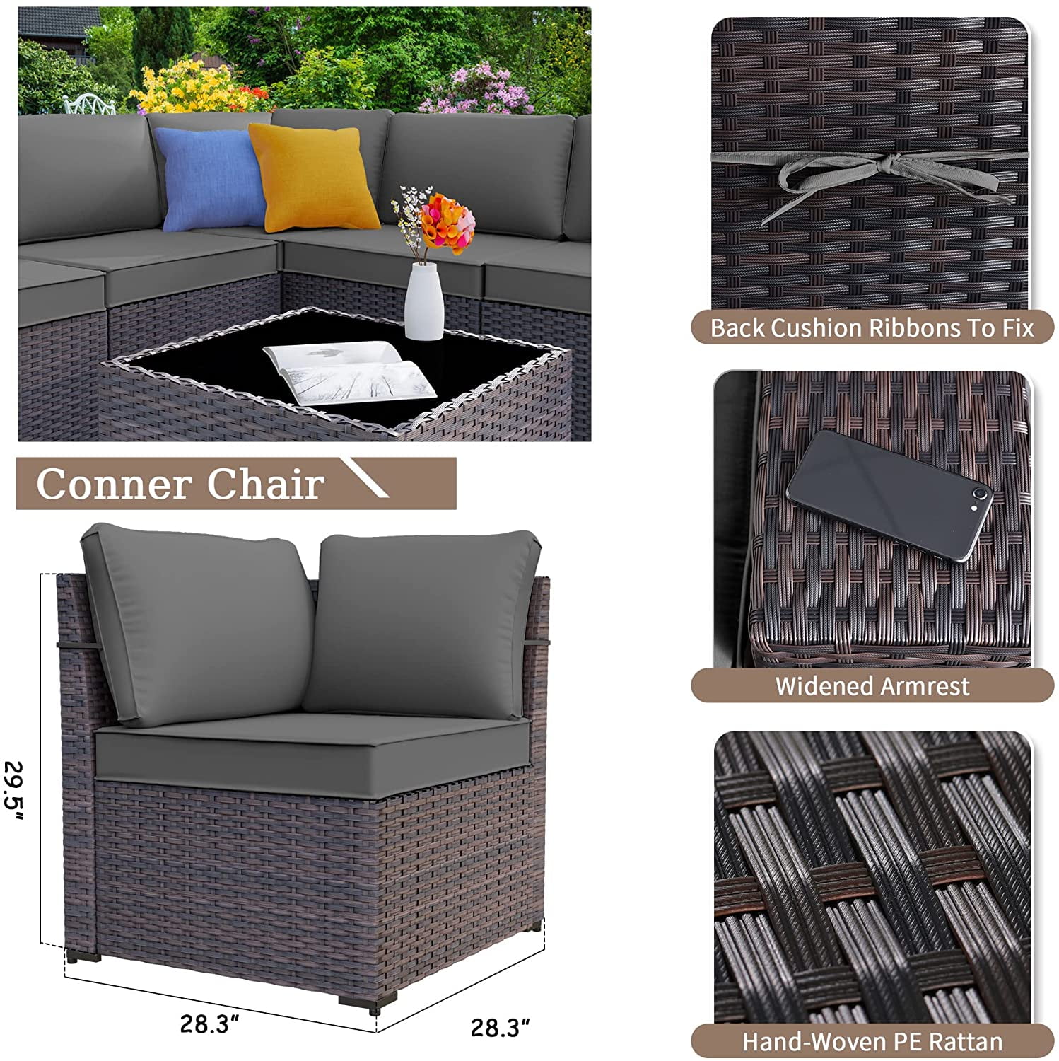 Kullavik 12 Piece Synthetic Rattan Wicker Patio Sofa Set with Corner Sofa Cushions and Coffee Table Grey Walmart