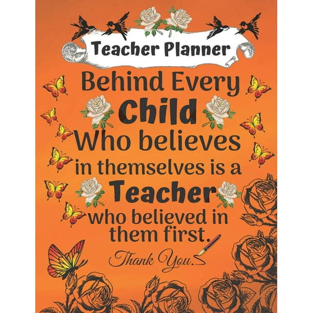 Teacher Planner Inspirational Quote, Cute Orange Planner, Simple Organizer & Diary. Great Gift
