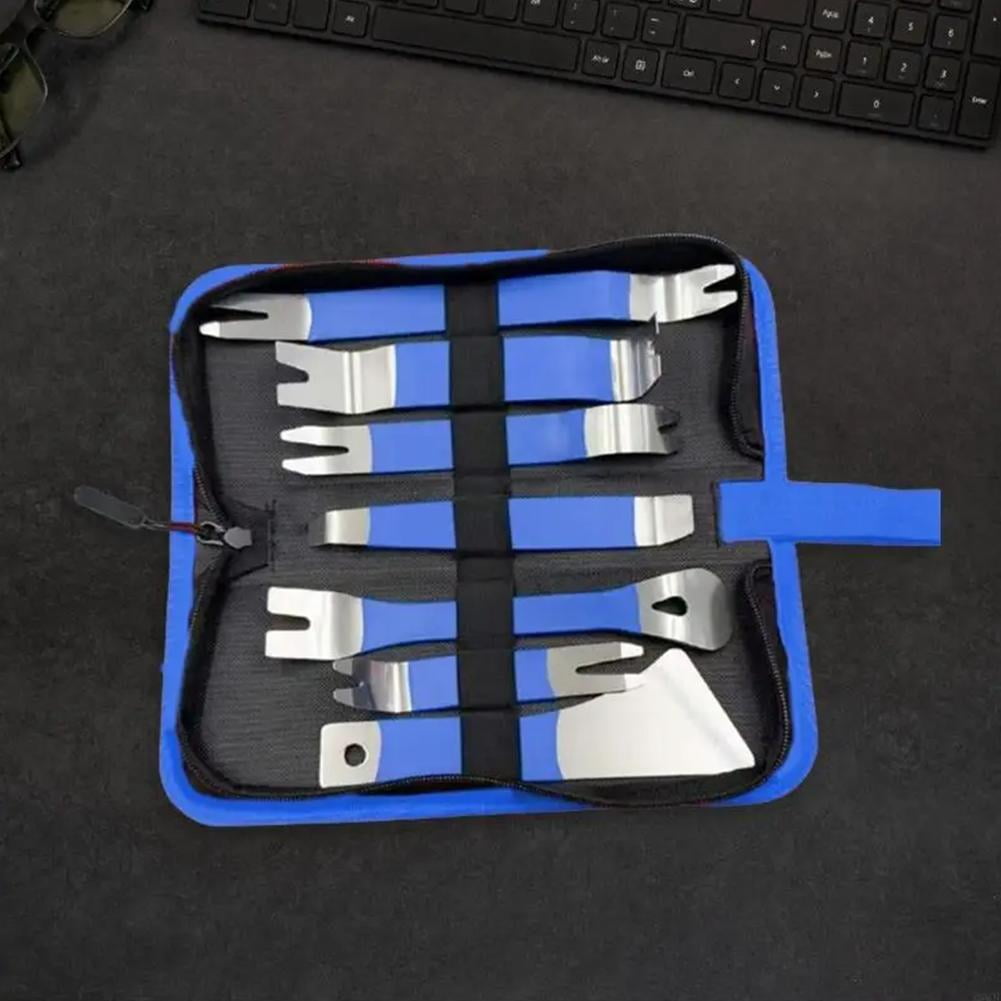 7Pcs Auto Trim Removal Tool Kit,Steel Car Repair Pry Plate Tools,Auto Fastener Remover Set for Panel, Audio, Dashboards, Window, Clip and Upholstery Removal