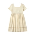 thumbnail image 7 of ClodeEU Women's Square Neck Short Sleeve Mini Dress,Casual Smocked Waist Flowy Dress with Lace Trim Beige,Women's Plus XL, 7 of 7