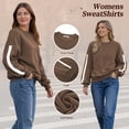 thumbnail image 4 of TEMOFON Womens Sweatshirts Fleece Lined Long Sleeve Shirts for Fall Tops Crew Neck Winter Clothes Fleece Lined Loose Fitting Tops for Women Brown L, 4 of 9