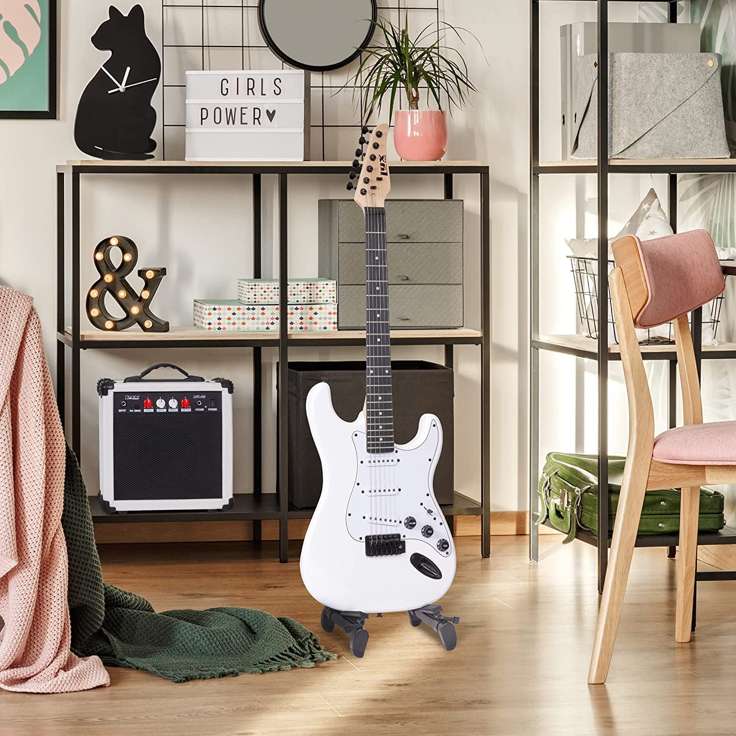 LyxPro CS 39" Beginner Electric Guitar and Accessories, White
