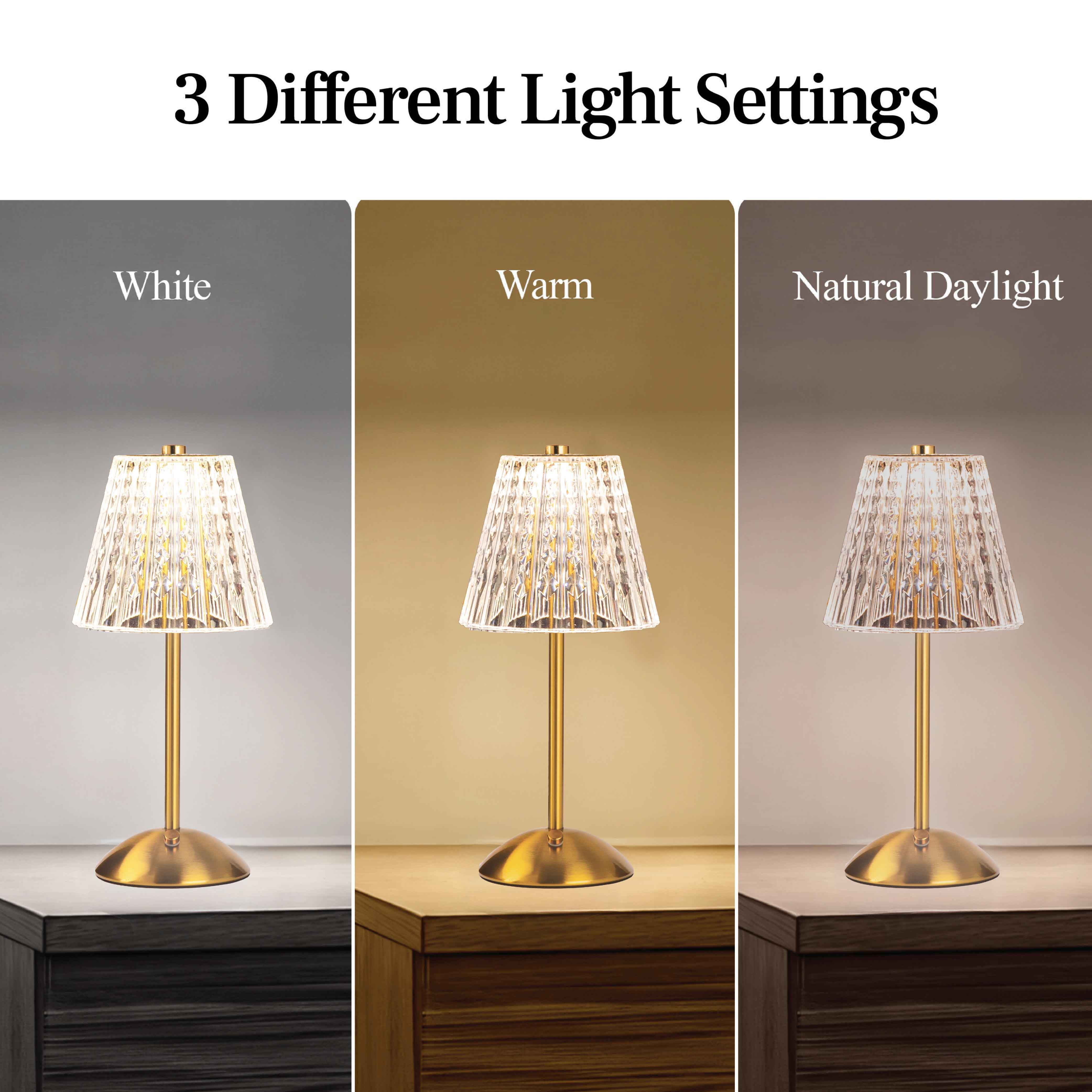 Bell and Howell Addison Table Lamp 2 Pack Small Cordless Touch LED Rechargeable Lamp Bedside Desk Nightstand Gold Base