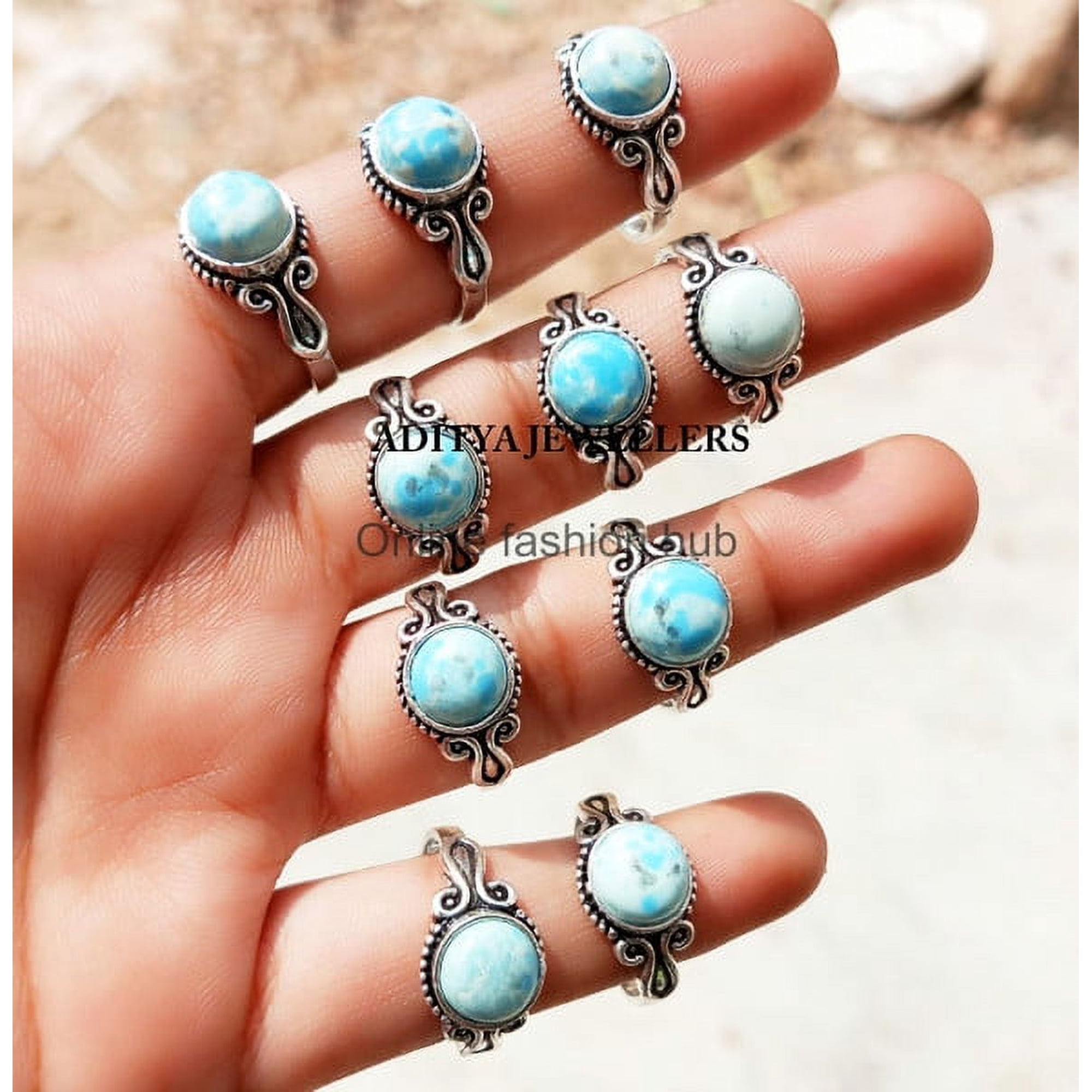 Larimar Gemstone 925 Sterling Silver Plated Handmade Ring 10 Pcs