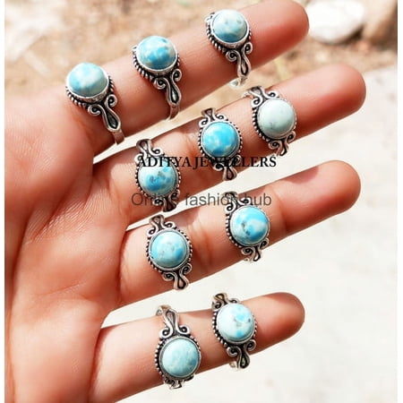 Larimar Gemstone 925 Sterling Silver Plated Handmade Ring 75 pcs