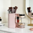 thumbnail image 4 of Rotating Covered Plastic Desk Organizer 7.1×5.3×3.9In, Multi‑Tier Storage Box for Makeup Pens Small Items Home Office, Pink, 4 of 8