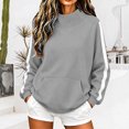 thumbnail image 3 of Mock Neck Sweatshirt Women Fall Fashion Oversized Turtleneck Pullover Side Stripes Long Sleeve Casual Sweatshirts Gray S, 3 of 7