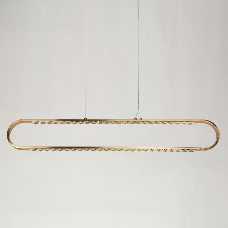 LNC 39.4-in 2-Light Plating Brass and Crystal Modern/contemporary Textured glass Crystal Linear LED Large Hanging Kitchen Island Light