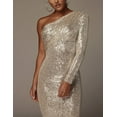 thumbnail image 4 of Women's Sexy One Shoulder Long Sleeve Sequin Sparkle Dress Ruched Evening Gown Midi Formal Dresses, 4 of 8