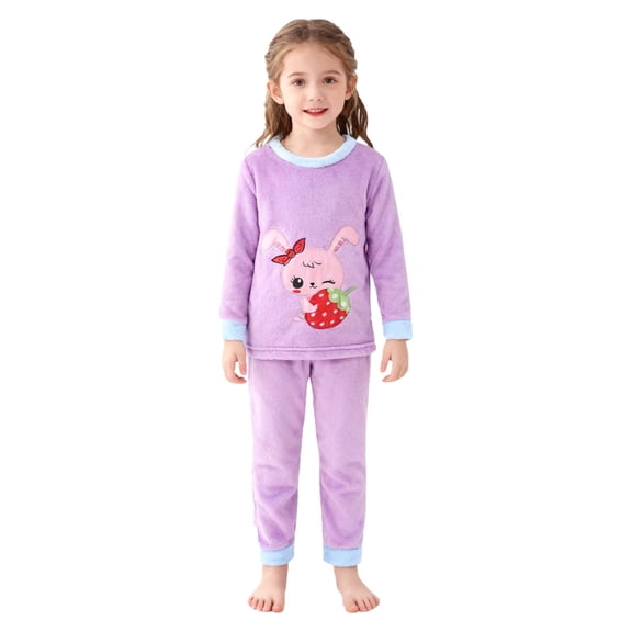 SJLDQY Flannel Pajamas for Girls Long Sleeve Cute Graphic Shirts Fuzzy Pants 2 Piece Pj Sets Winter Sleepwear Cozy Comfy Loungewear Sets