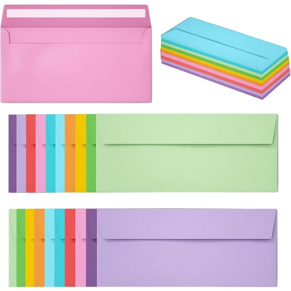 50 Pack Business Envelopes #10, 4.13 x 9.49 Inches Colored Self Seal for Business, Invoices, Letter Mailing, Office Checks