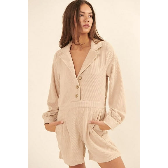 A Woven Corduroy Romper Cream M