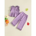 thumbnail image 6 of Toddler Baby Girls Halloween Outfit Sleeveless Ruffled Crew Neck Gingham Tank Tops and Plaid Pants Set 2Pcs Fall Clothes, 6 of 9