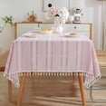 thumbnail image 1 of Pink Rustic Table Cloth, Rectangle Textured Cotton Linen Fabric Tablecloth with Tassel, Valentines Day Farmhouse Table Cover Embroidery Stripe Tablecloths for Kitchen Dinning Party, 140*180c, 1 of 5
