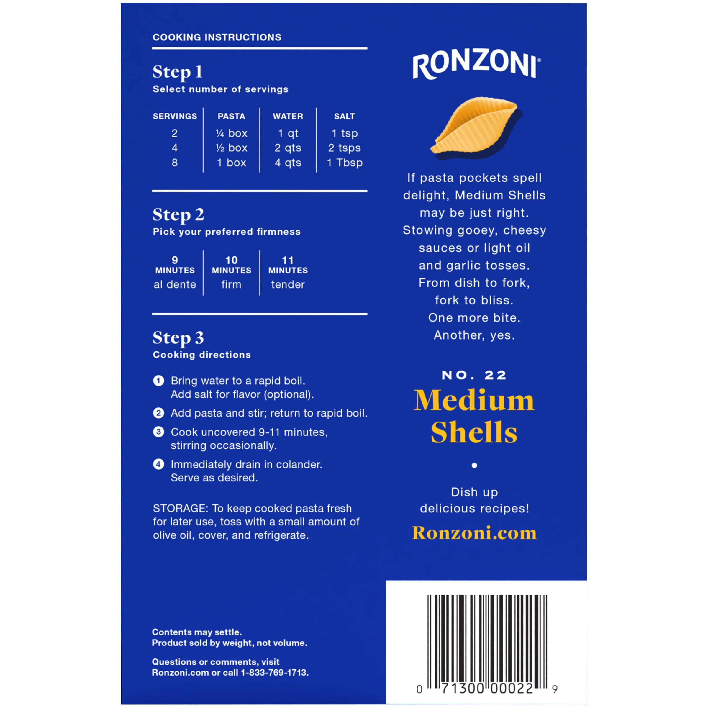 (2 pack) Ronzoni Medium Shells, 16 oz, Non GMO, Mid-Size for Thick Sauces and Salads, (Shelf Stable) Box
