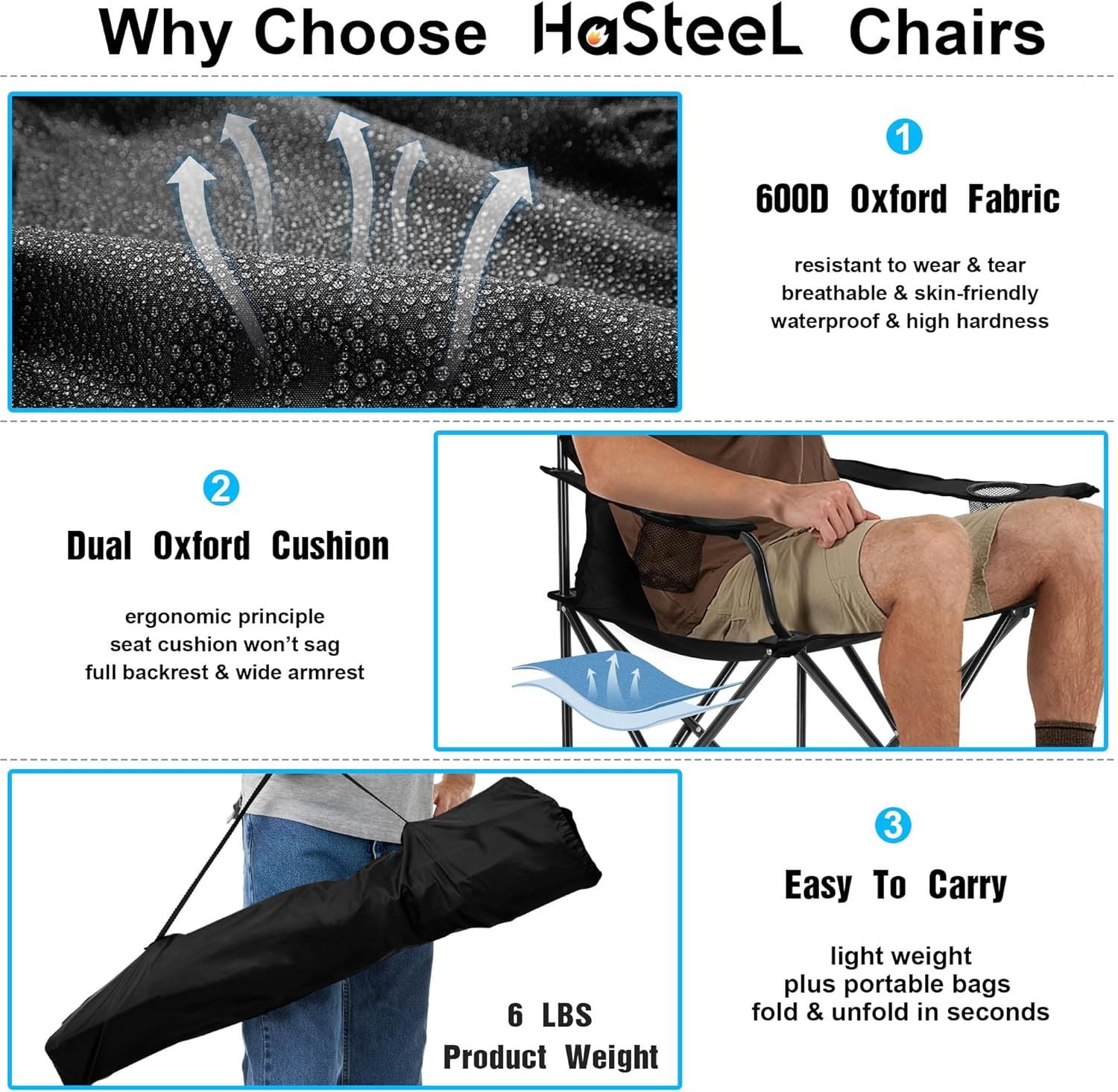 Foldable Camping Chair Set of 2, Folding Camp Chairs for Adults, Large Portable Lawn Chair for Outdoors Fishing, Hiking, Travel, Picnic, Beach, Supports 275lbs & Include Storage Bags