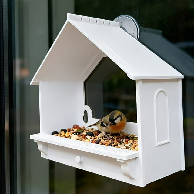 BAOPAI New Year Bird Feeder Gift:Window Mounted Plastic Bird Feeder with Suction Cups for Wild Birds Easy to Fill and Clean Good for Bird Watching
