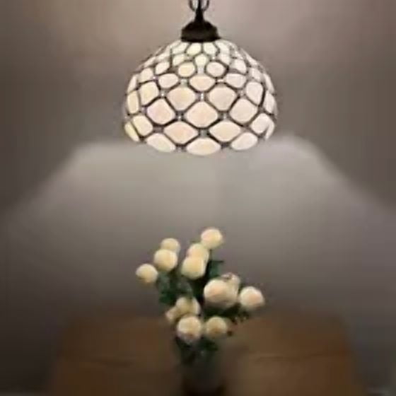 Tiffany Stained Glass Crystal Beans 12-Light LED Bulb Included White Pendant Lights for Dining Room, Hotel, Restaurant, Cafe