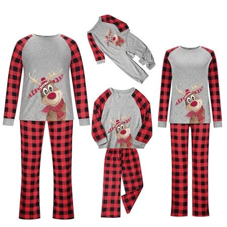 

jsaierl Christmas Pajamas for Family 2022 Xmas Elk Reindeer Merry Christmas Family Pjs Matching Set Soft Plaid Holiday Outfits Loungewears
