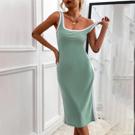 Women's Dress, Sleeveless Knit Summer Dress, Casual Round Neck Slip Dress for Daily Wear