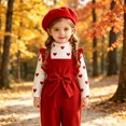 thumbnail image 2 of Enyan Newborn Baby Girl Fall Outfits Long Sleeve Rib Frill Romper+Suspender Pant+Hat 3Pcs Set Infant Girls Winter Clothes（Size 18-24 Months）, 2 of 9