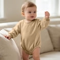 thumbnail image 5 of QIbmong Newborn Infants Cotton Romper Long Sleeve Crew Neck Soft Outwear Bodysuit Casual Pull on Snap Button Fall Winter Clothes(6-9 Months,Khaki), 5 of 6