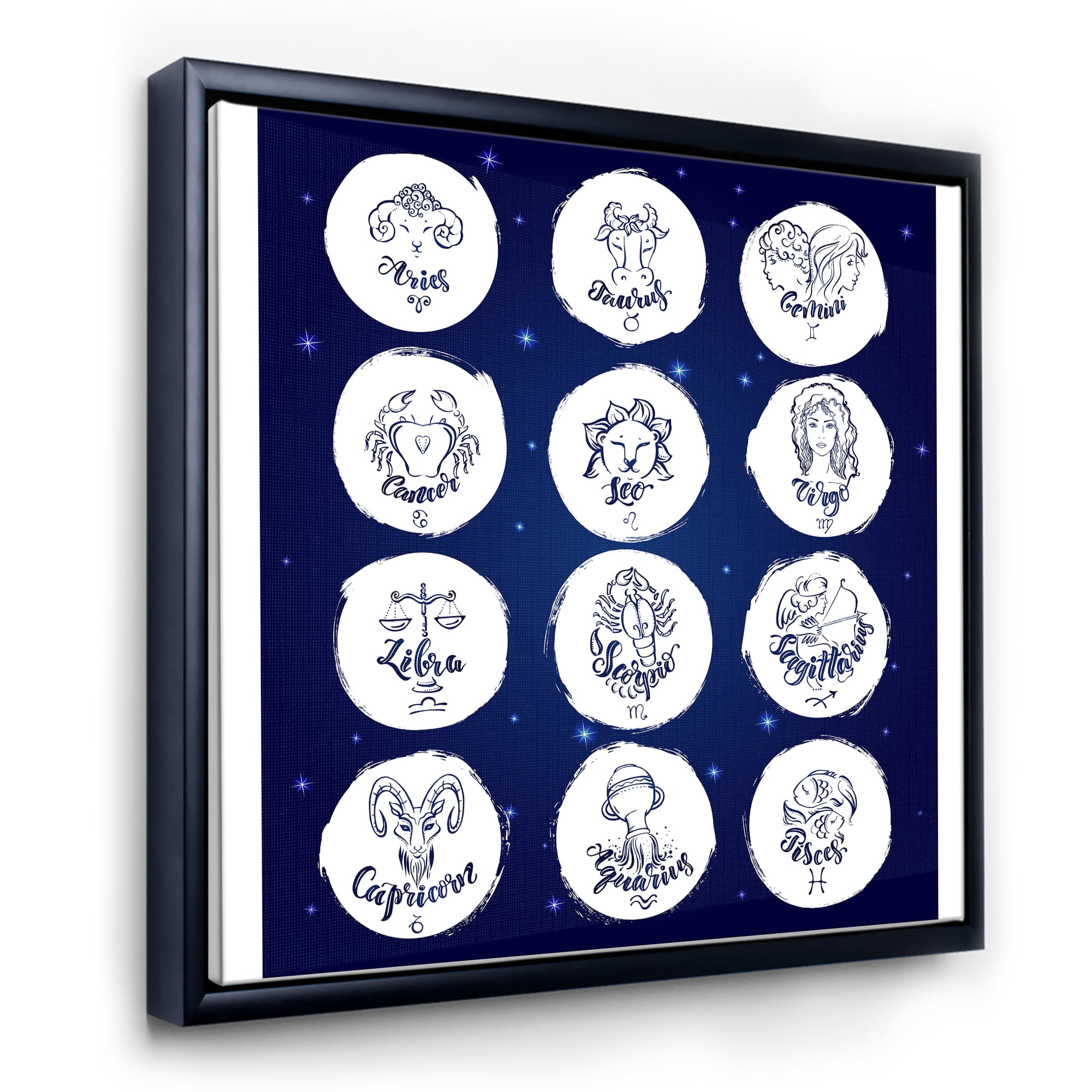 Designart 'Zodiac Diagram & Signs On Blue' Modern Framed Canvas Wall Art Print