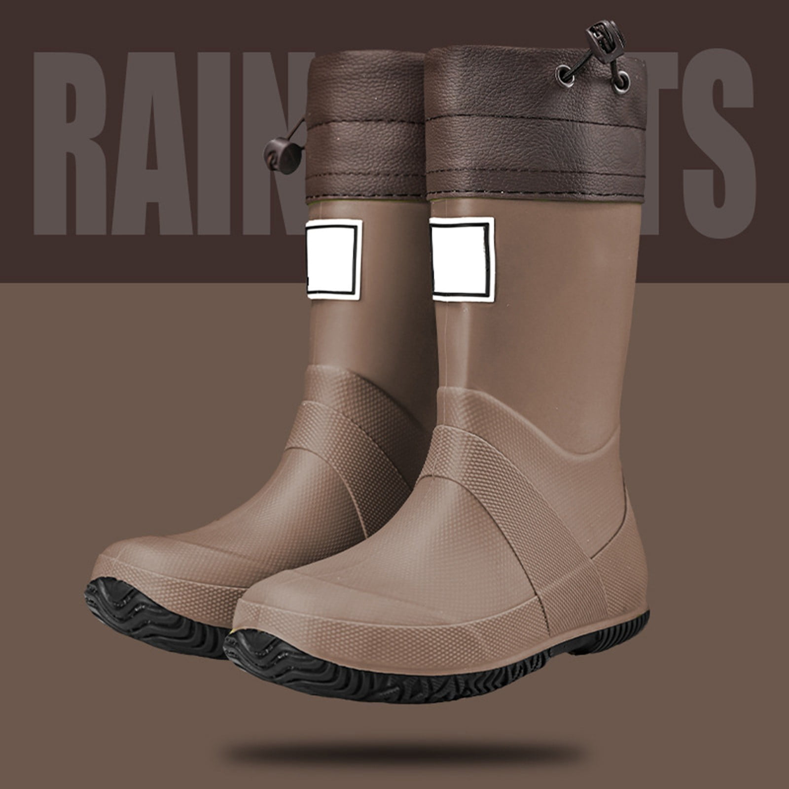 Yuncity Girls Boys Rain Boots Outdoor Hiking Camping Adventure Comfortable Mid High Calf Rubber Boots Shoes Footwear Brown 8-8.5 Years