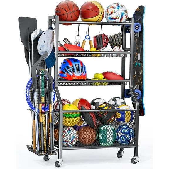 Garage Sports Equipment - Ball Storage Rack 2025 Upgraded Heavy Duty Steel Ball Storage Sports Organizer for Garage