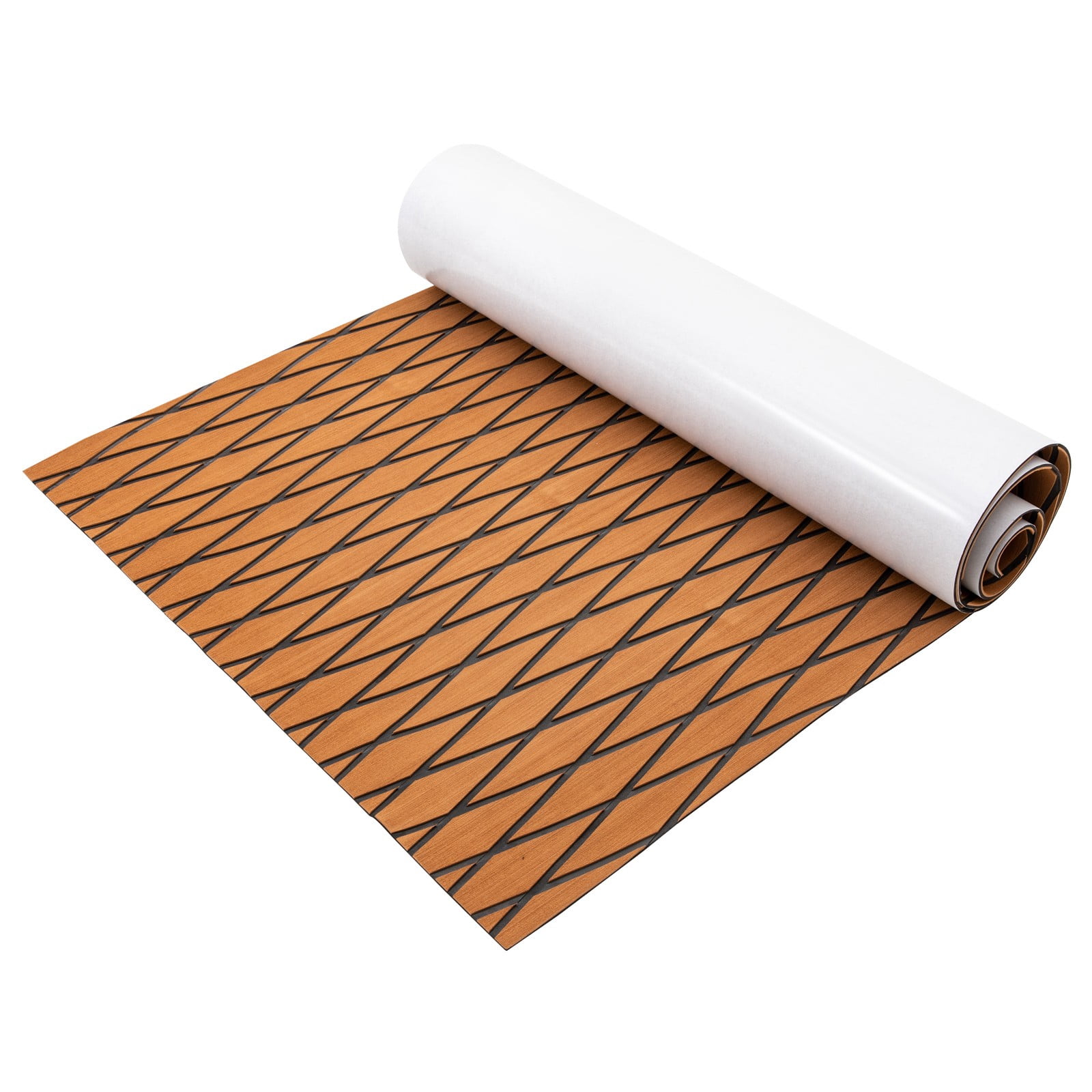 ToppiJoy 94*35in EVA Boat Flooring Foam, Rhombic Pattern Non-Slip Grip Mat Supports Free Cutting, Self-Adhesive Flooring for Motorboat RV Yacht Kayak Swim Platform(Brown+Black)