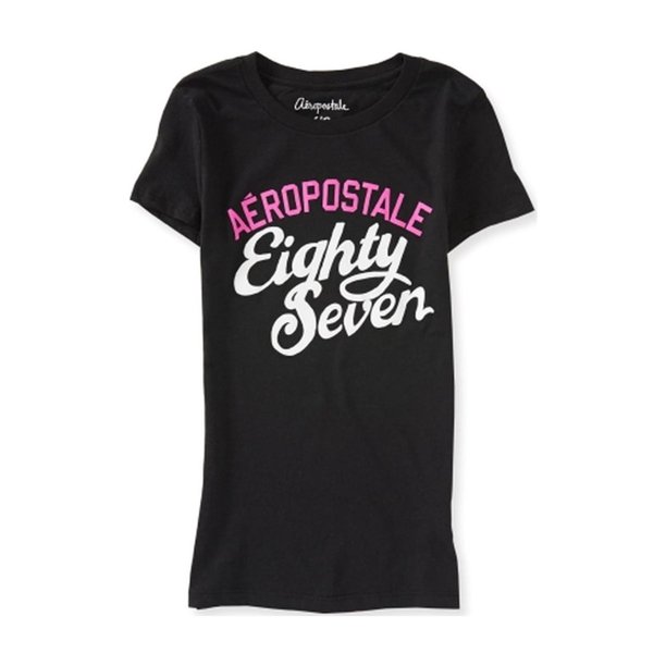 Aeropostale Script Print 87 Camiseta básica para mujer, negro, XS Aeropostale Camiseta básica
