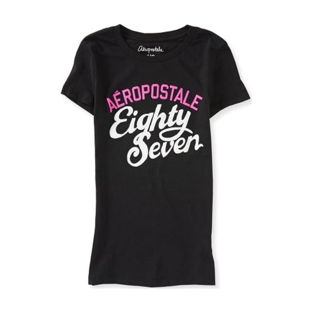 Camiseta básica Aeropostale Script Print 87 para mujer, negra, pequeña Aeropostale Camiseta básica