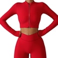 thumbnail image 1 of Chaqueta de entrenamiento para mujer Cremalleras dobles de secado rápido Estilo recortado Chaqueta de entrenamiento recortada de chinlon transpirable para entrenamiento en el gimnasio Rojo S, 1 of 6