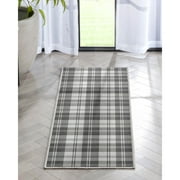 Well Woven Apollo Plaid Modern Dark Grey Flat Pile Easy to Clean 2' x 5' Runner Rug for Hallway Entryway Stair and Kitchen