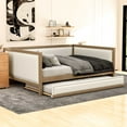 thumbnail image 4 of Harper & Bright Designs Twin Size Upholstered Daybed with Trundle and Nailhead Decoration, Wooden Twin Bed Frame with Armrests for Bedroom Living Room, Wood, 4 of 11