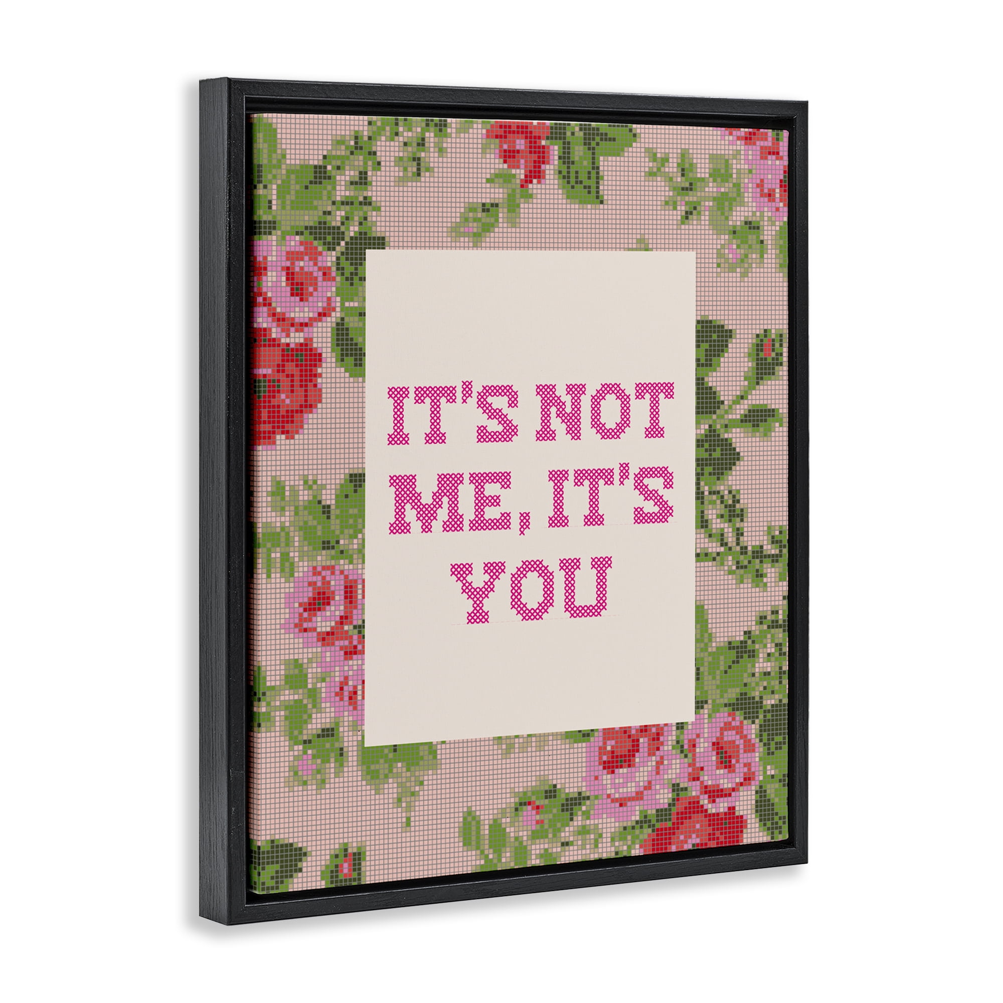 Stupell Industries Not Me It's You Faux Cross Stitch Black Framed Floater Canvas Wall Art, design by Lil' Rue