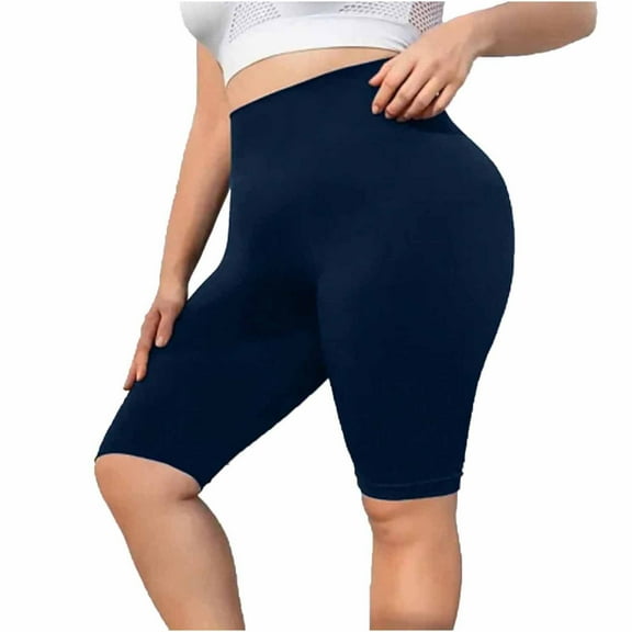 JGGSPWM Women's Plus Size Stretchy Slip Shorts Mid Thigh Lightweight Leggings Pants Blue 3XL