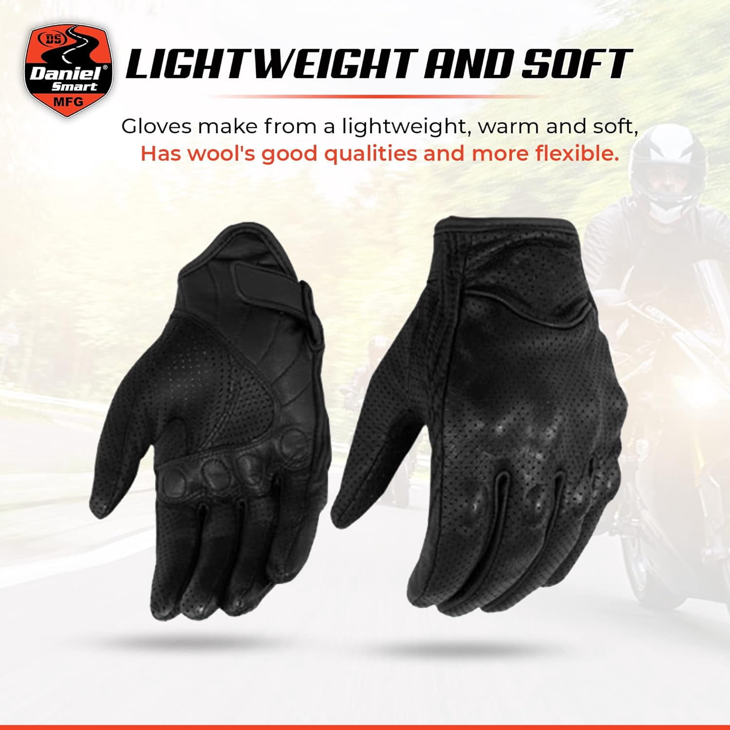 Daniel Smart Leather Gloves - Motorcycle Gloves with Knuckle Protection and Padded Palm